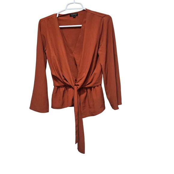 Topshop Women’s Rust Orange Tie Front Surplice Blouse 6 - Picture 1 of 7